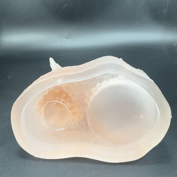 Vintage French Satin Frosted Peach Pink Glass Bird Ashtray Dish Trinket Holder - Picture 4 of 12